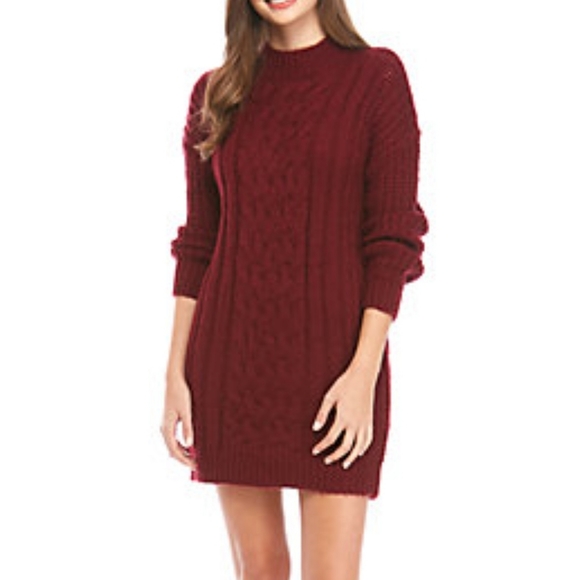 Junior's Long Sleeve Cable Knit Sweater Dress - Picture 2 of 5